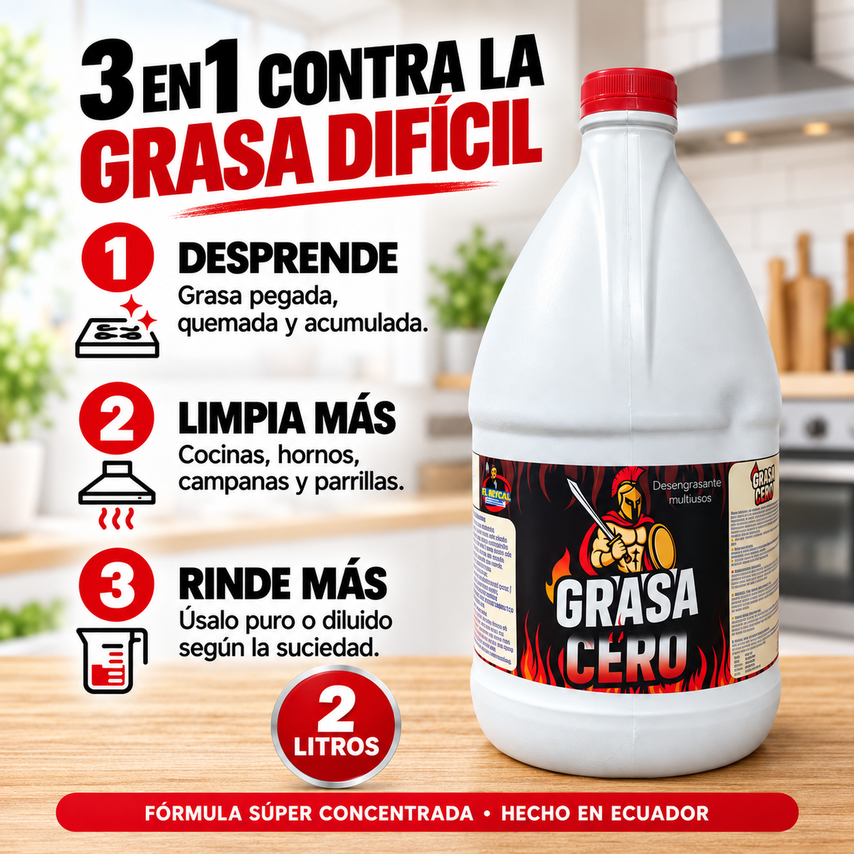 Desengrasante multisuperficie  fórmula  concentrada.